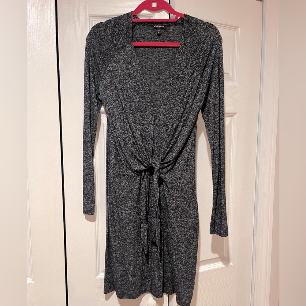 Gray Tie Sweater Dress